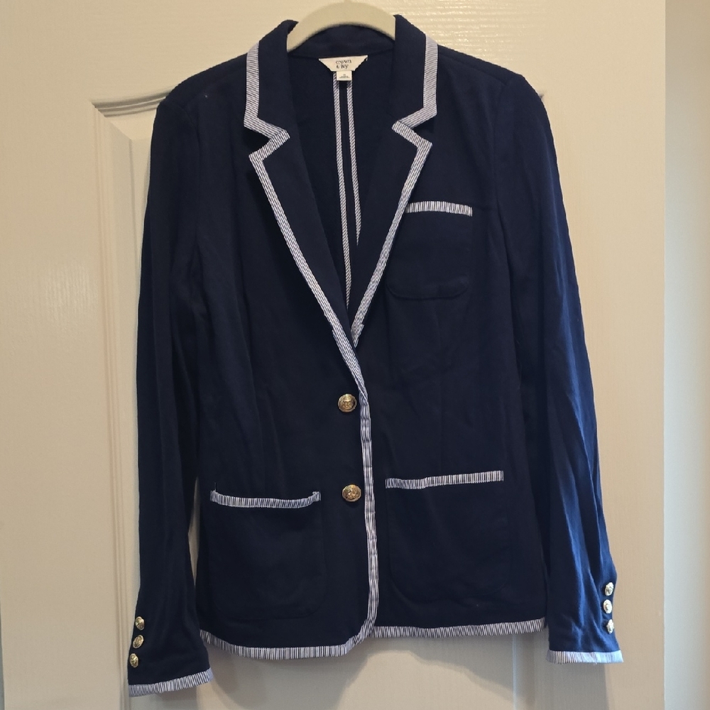 Crown & Ivy Blue and White Blazer with Contrast Piping